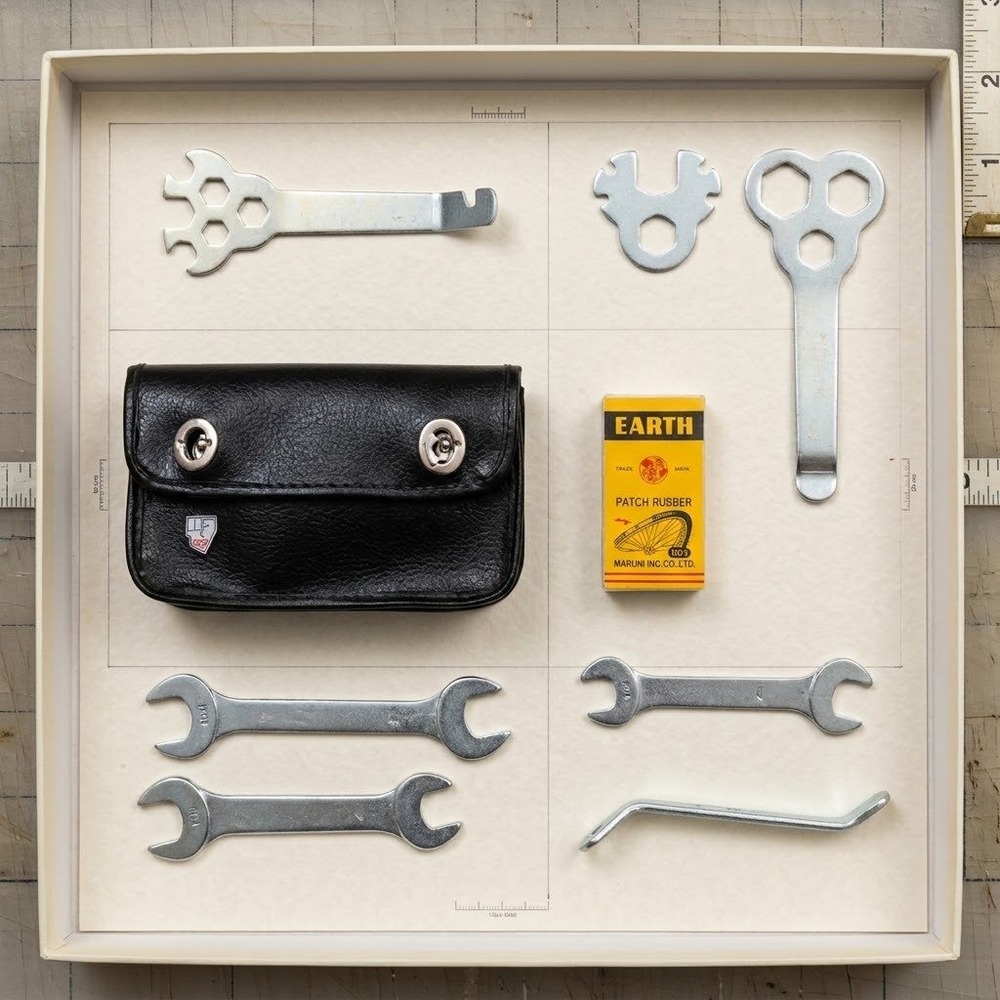 Vintage Bicycle Tool Kit Black Faux Leather Saddle Bag Made in Japan Patch Kit